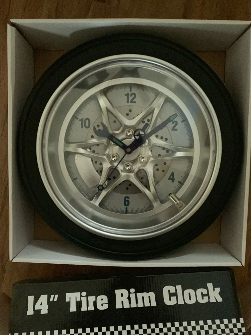 Modern Silver and Black Wheel-Style Wall Clock by